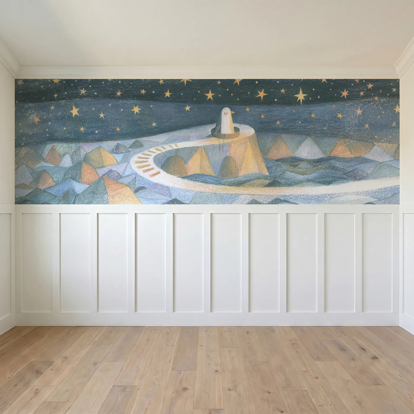 Full panel view of Starlit In The Crows Nest Wainscoting Wallpaper by Whimsy Tots