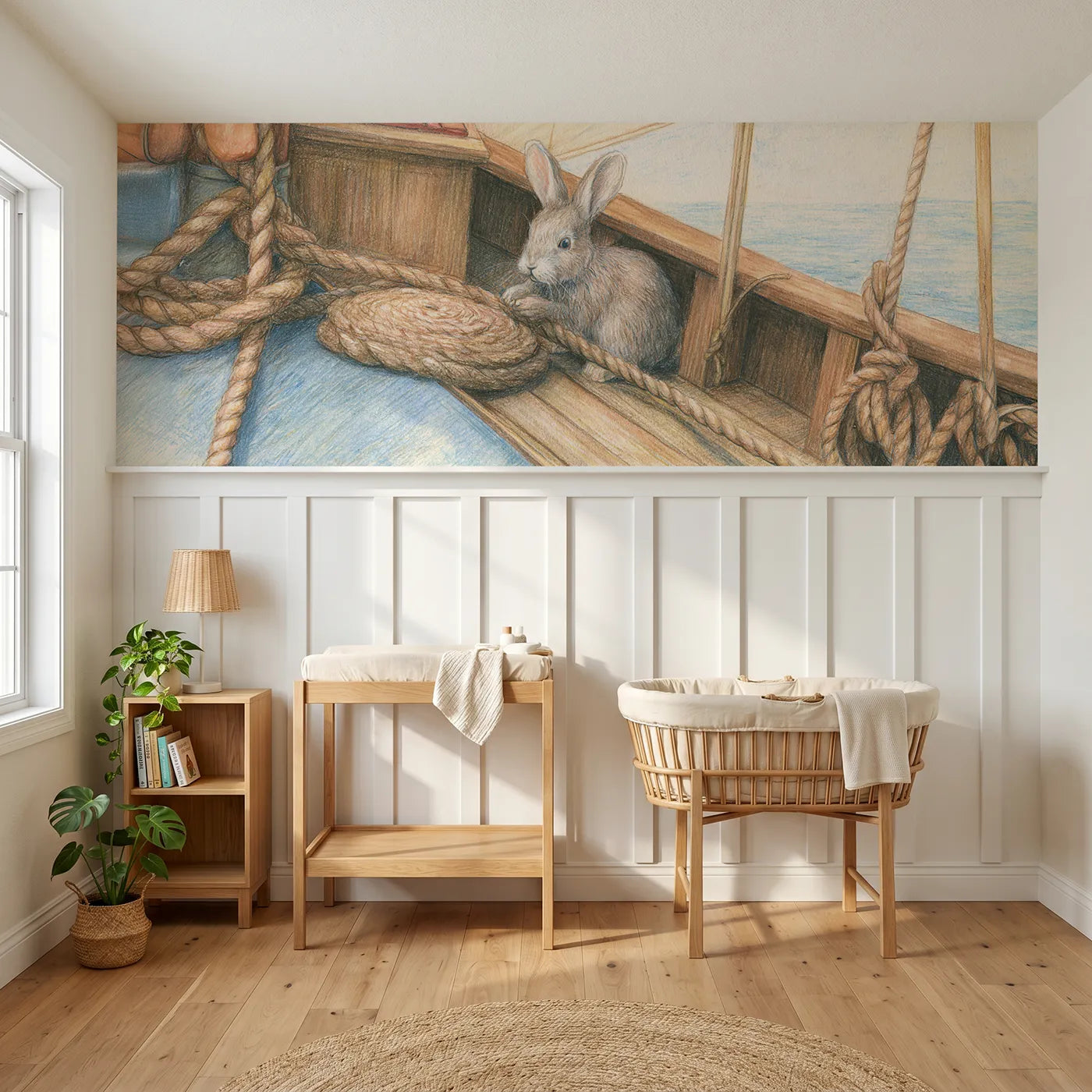 Colored pencil wainscoting wallpaper of the smallest deckhand by Whimsy Tots