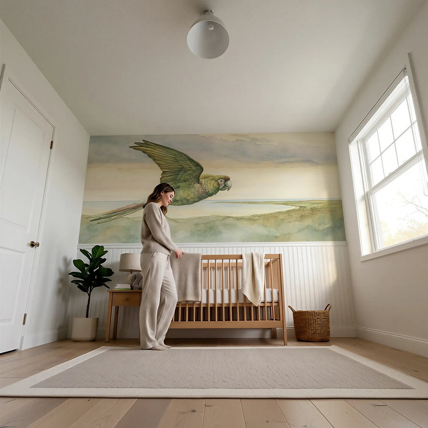 Child reading near First Sight Of Land Wainscoting Wallpaper by Whimsy Tots