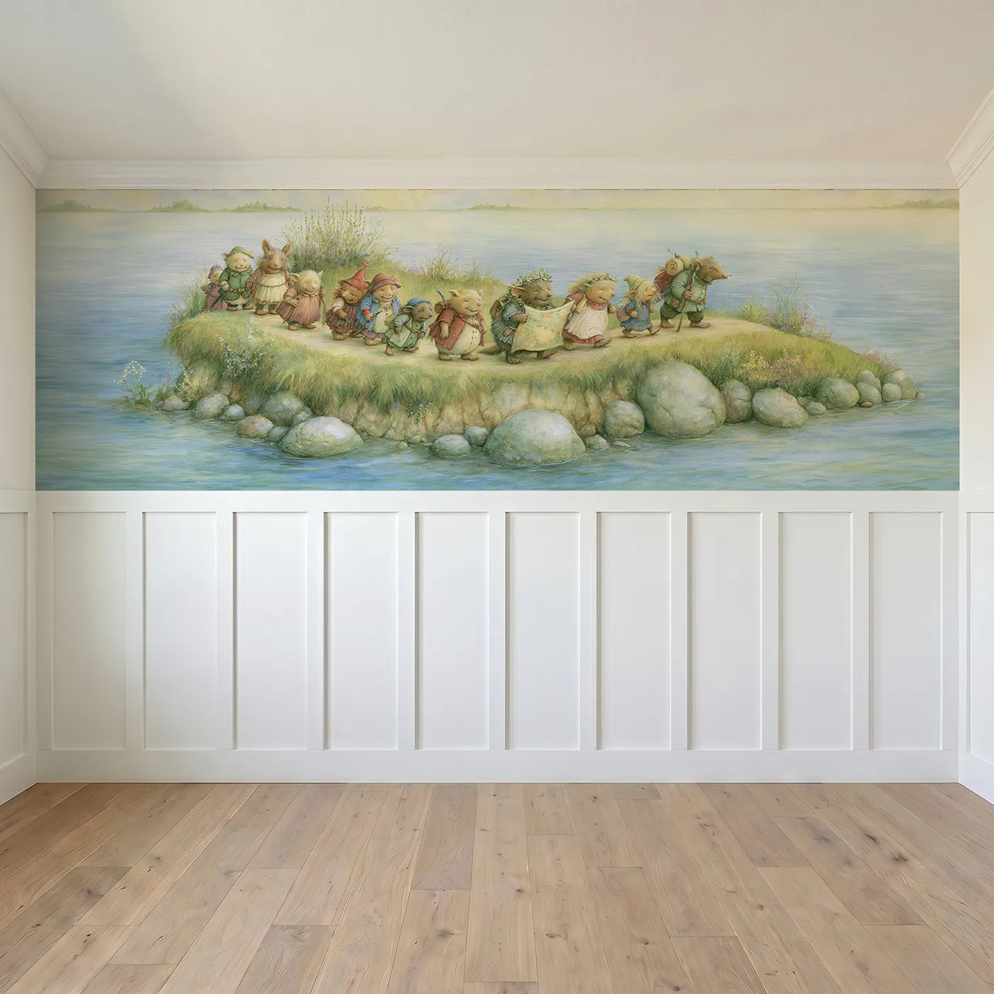 Full panel view of Following The Map Wainscoting Wallpaper by Whimsy Tots