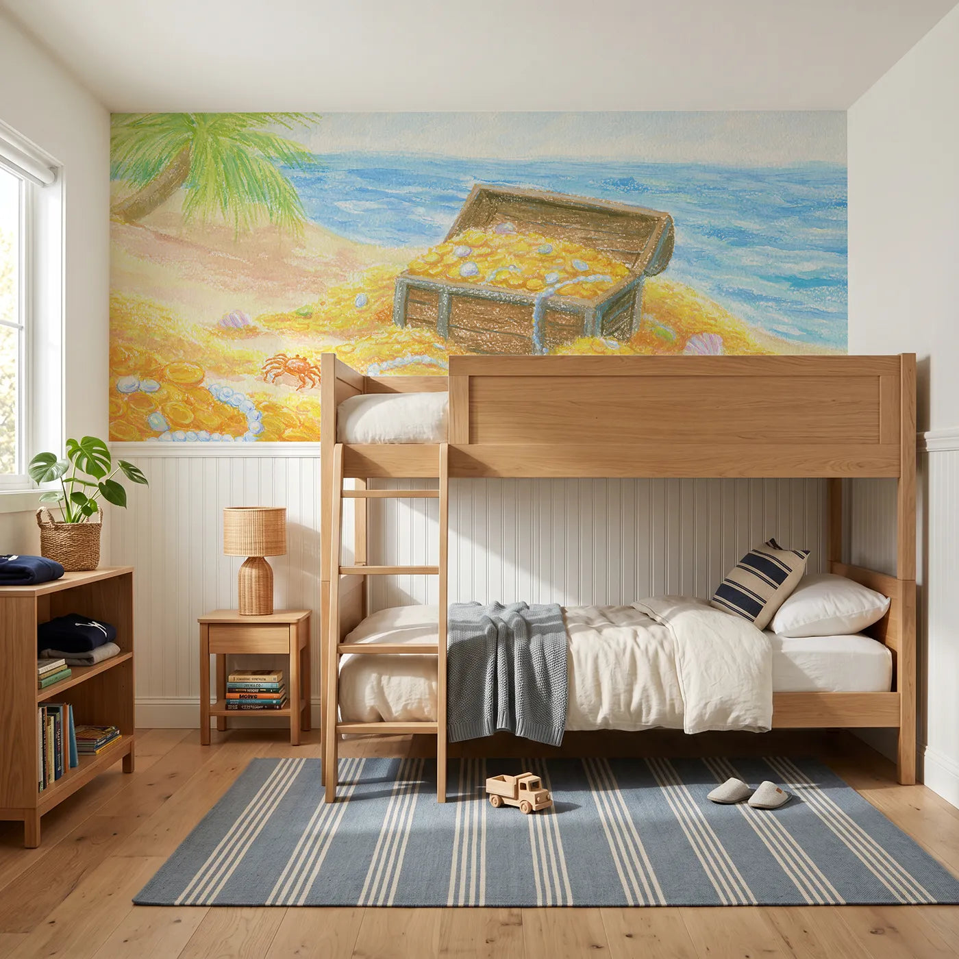 Colored pencil wainscoting wallpaper of treasure on the beach by Whimsy Tots