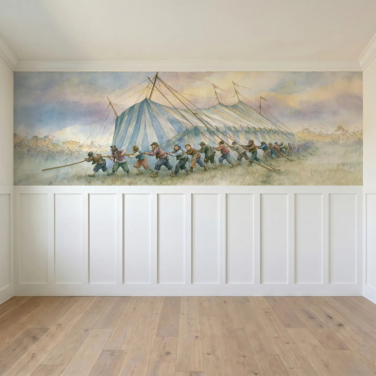 Full panel view of Raising The Big Top Wainscoting Wallpaper by Whimsy Tots