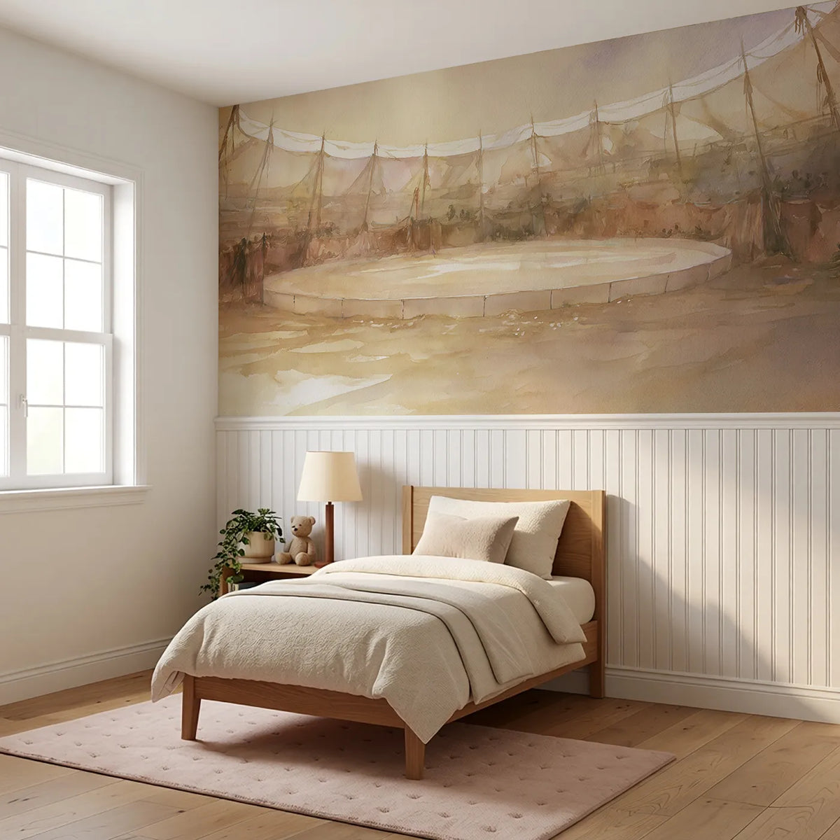 The Empty Ring Waiting Wainscoting Wallpaper styled in a kids room by Whimsy Tots