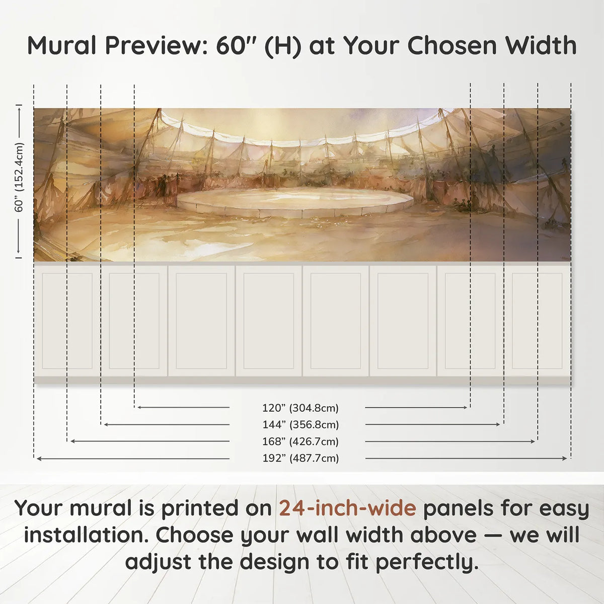 Panel dimensions for The Empty Ring Waiting Wainscoting Wallpaper by Whimsy Tots