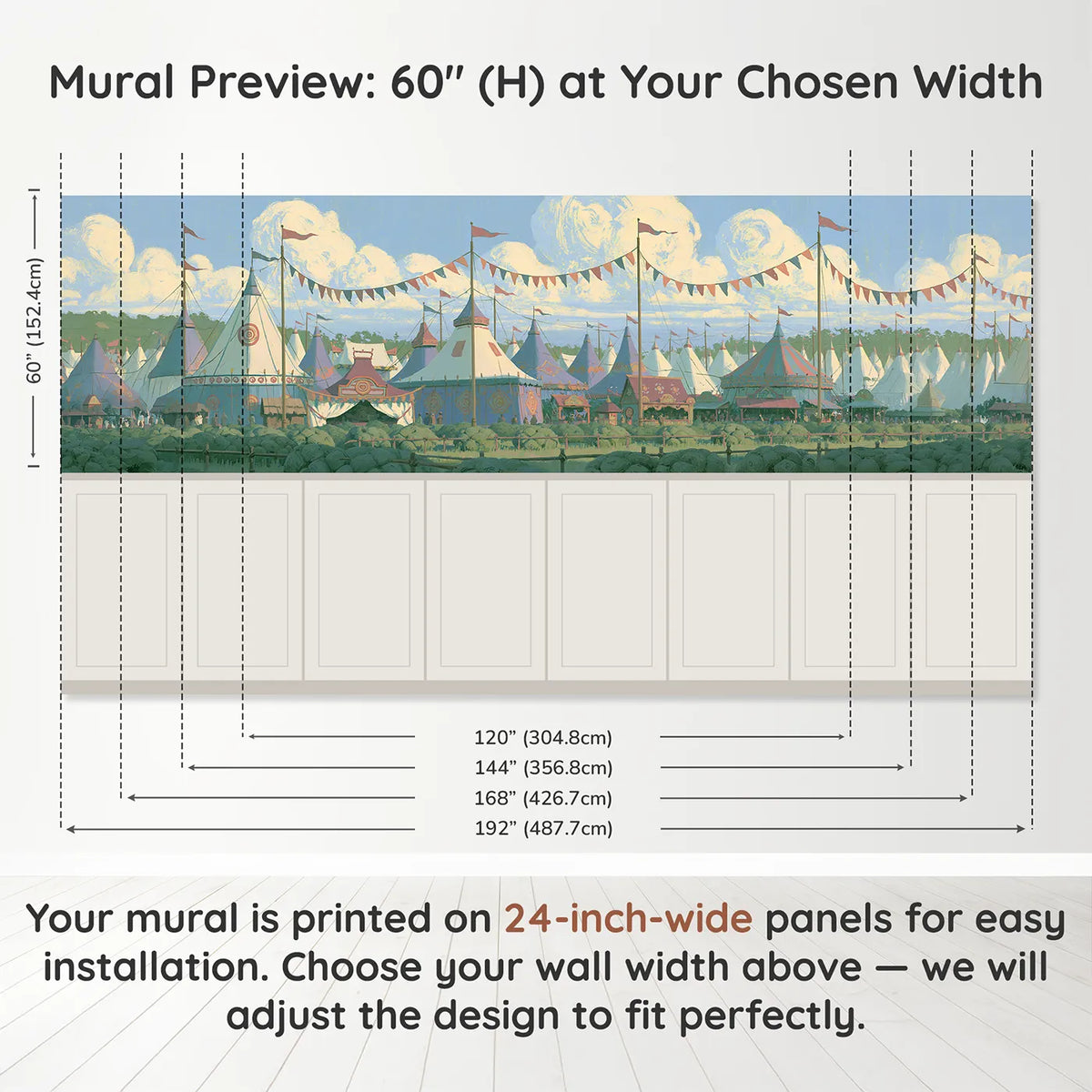 Panel dimensions for Bunting In The Wind Wainscoting Wallpaper by Whimsy Tots