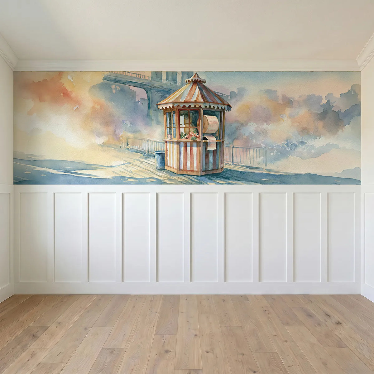 Full panel view of The Ticket Booth Wainscoting Wallpaper by Whimsy Tots