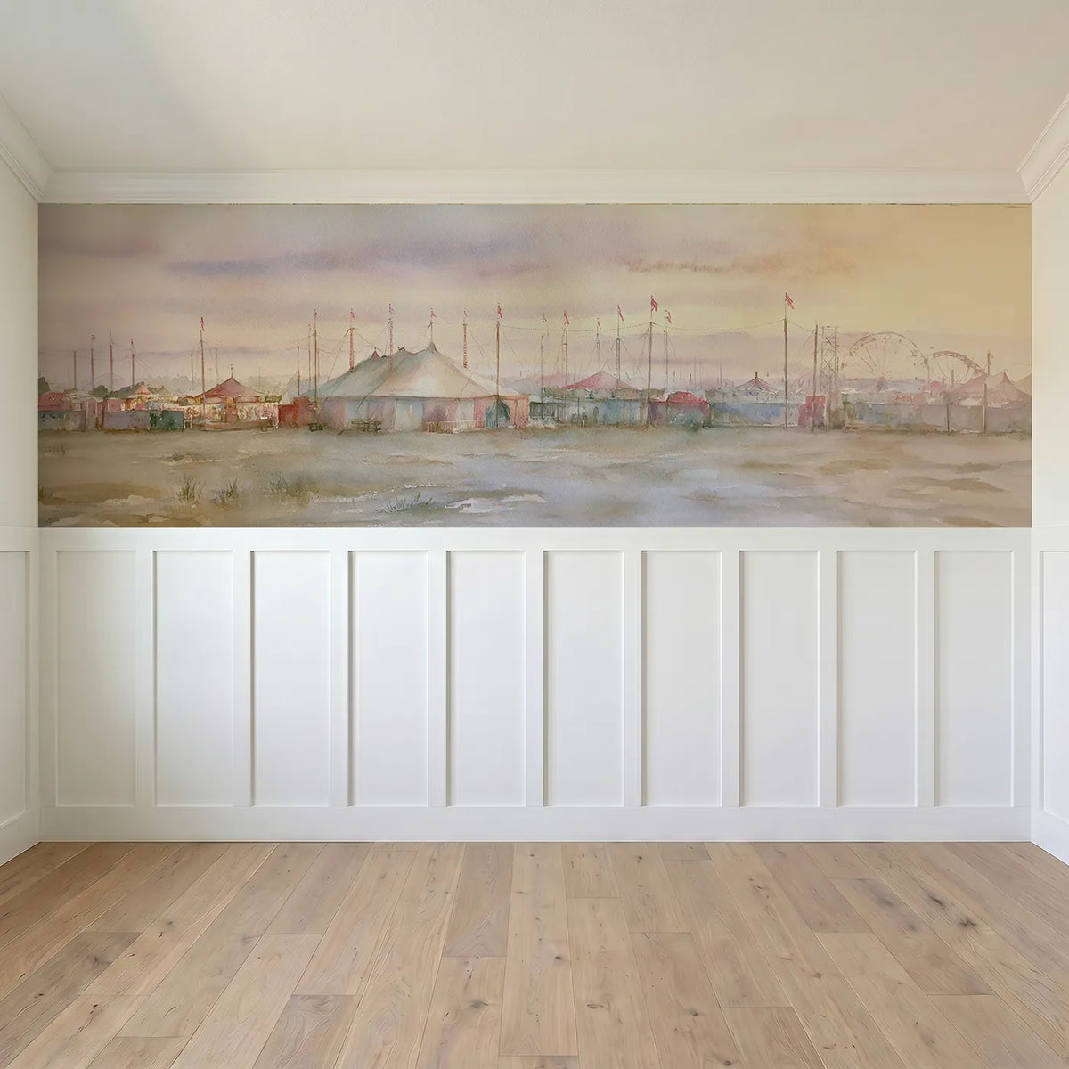 Full panel view of The Fairground At First Light Wainscoting Wallpaper by Whimsy Tots