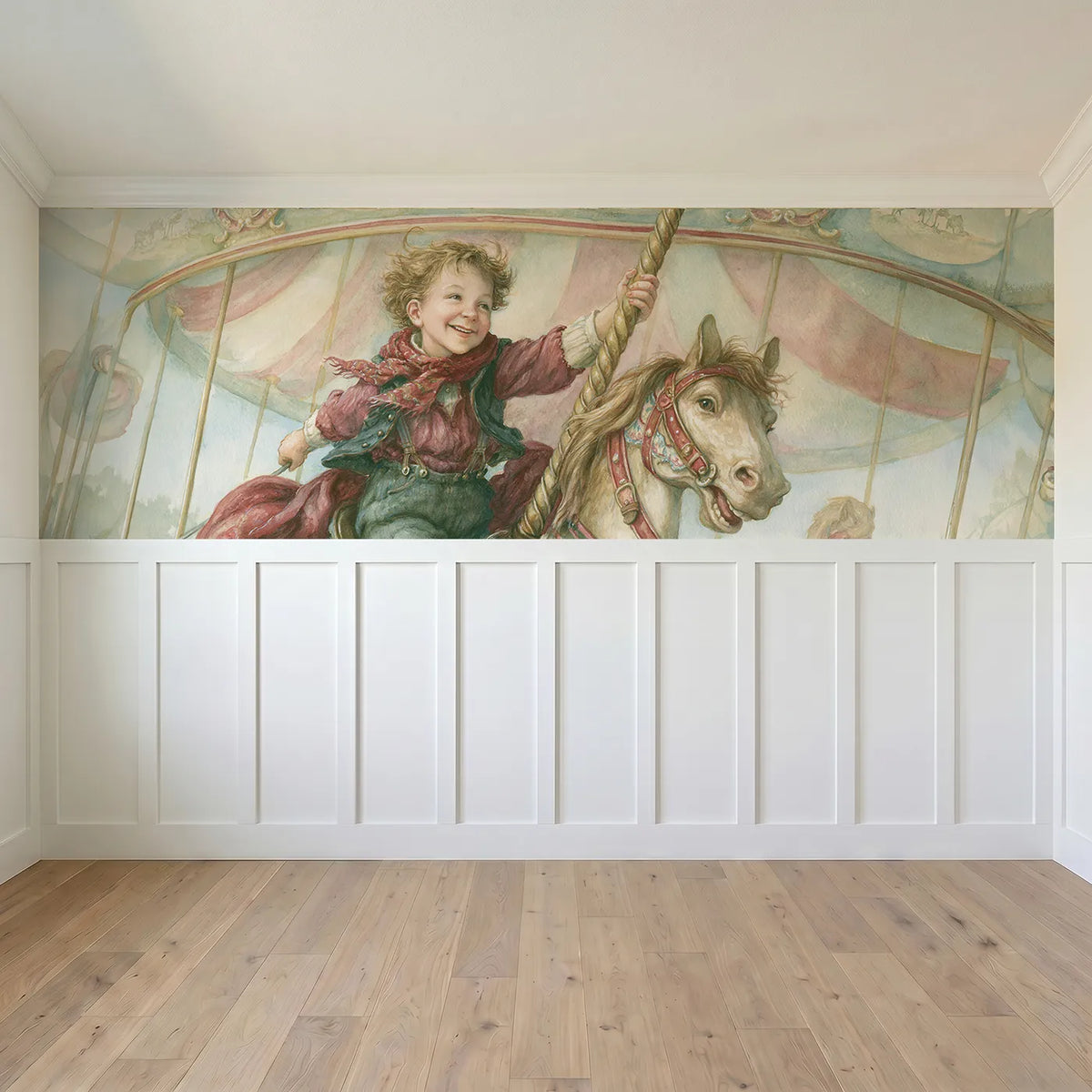Full panel view of Riding The Painted Pony Wainscoting Wallpaper by Whimsy Tots