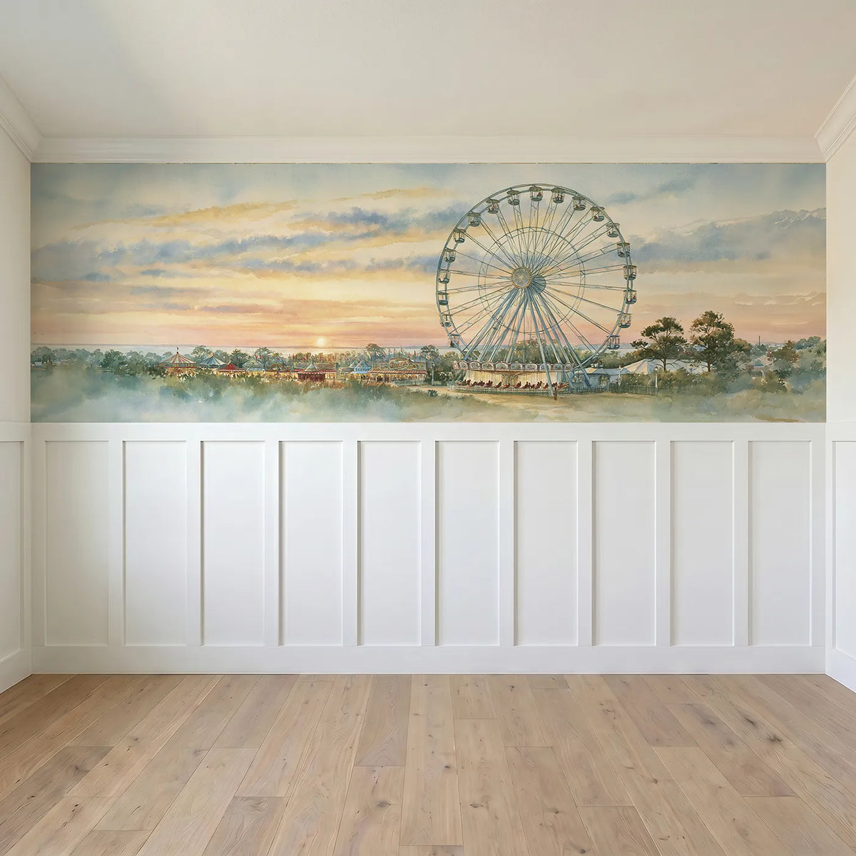 Full panel view of The Ferris Wheel Turning Slow Wainscoting Wallpaper by Whimsy Tots