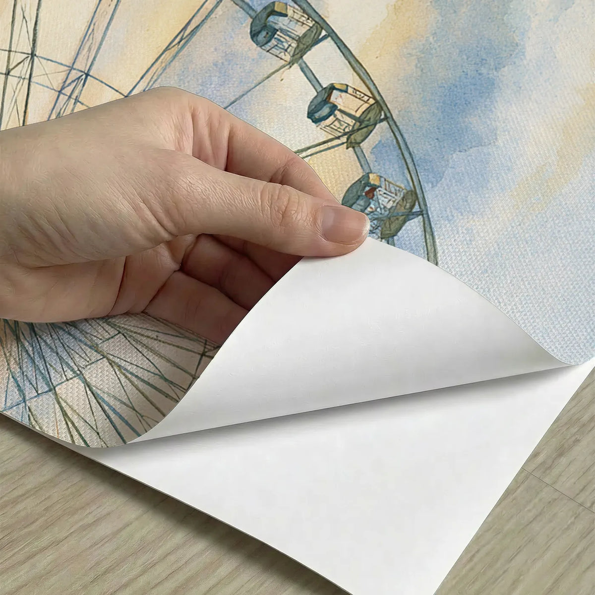 Peel-and-stick detail of The Ferris Wheel Turning Slow Wainscoting Wallpaper by Whimsy Tots