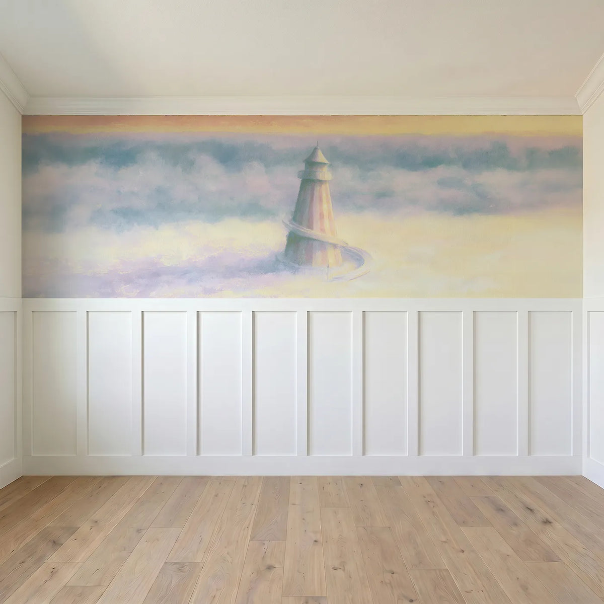 Full panel view of The Helter Skelter Wainscoting Wallpaper by Whimsy Tots