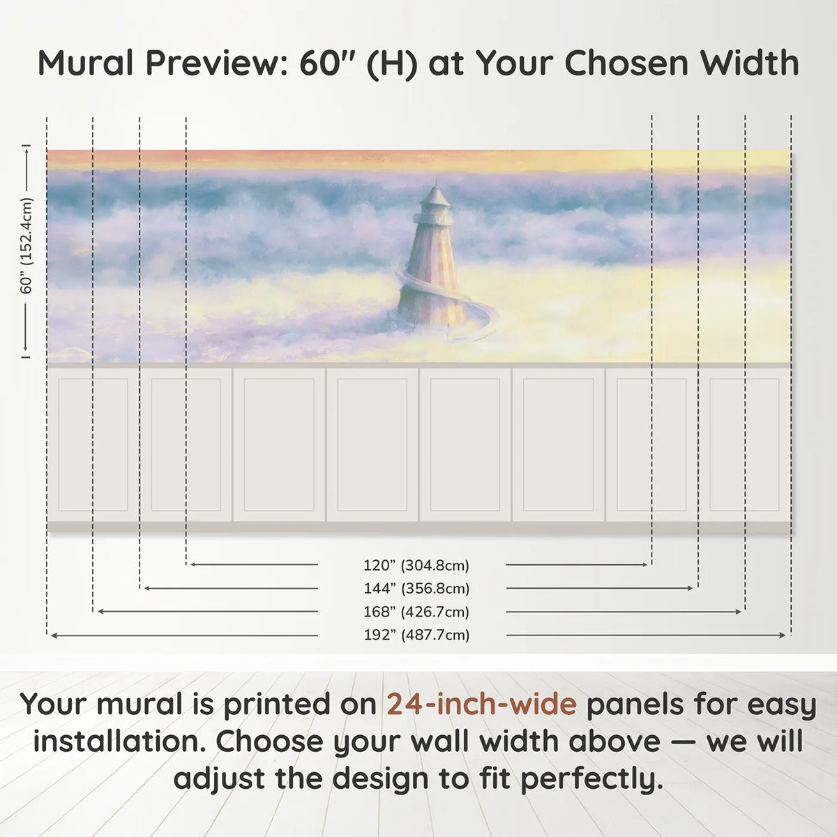 Panel dimensions for The Helter Skelter Wainscoting Wallpaper by Whimsy Tots