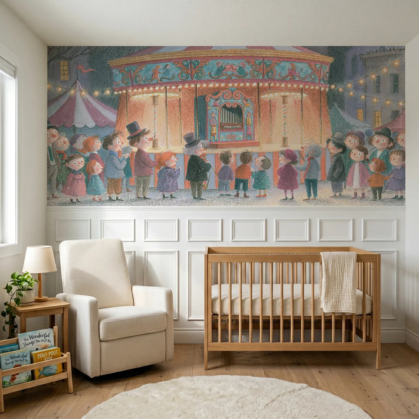 Colored pencil wainscoting wallpaper of the band organ playing by Whimsy Tots