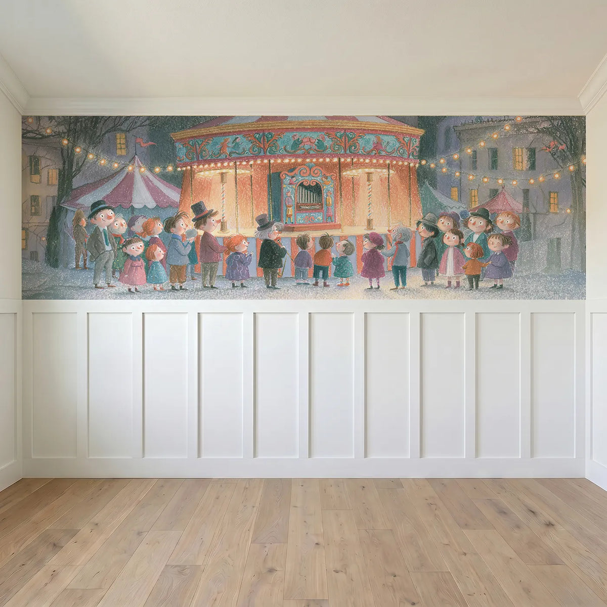 Full panel view of The Band Organ Playing Wainscoting Wallpaper by Whimsy Tots