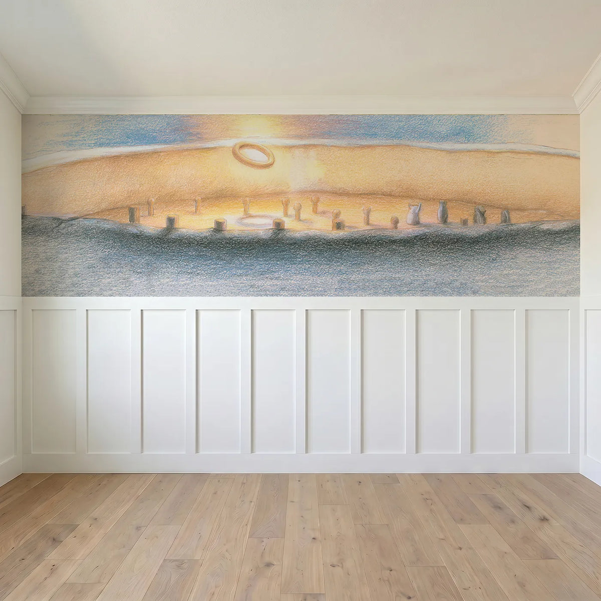 Full panel view of The Hoopla Stall Wainscoting Wallpaper by Whimsy Tots