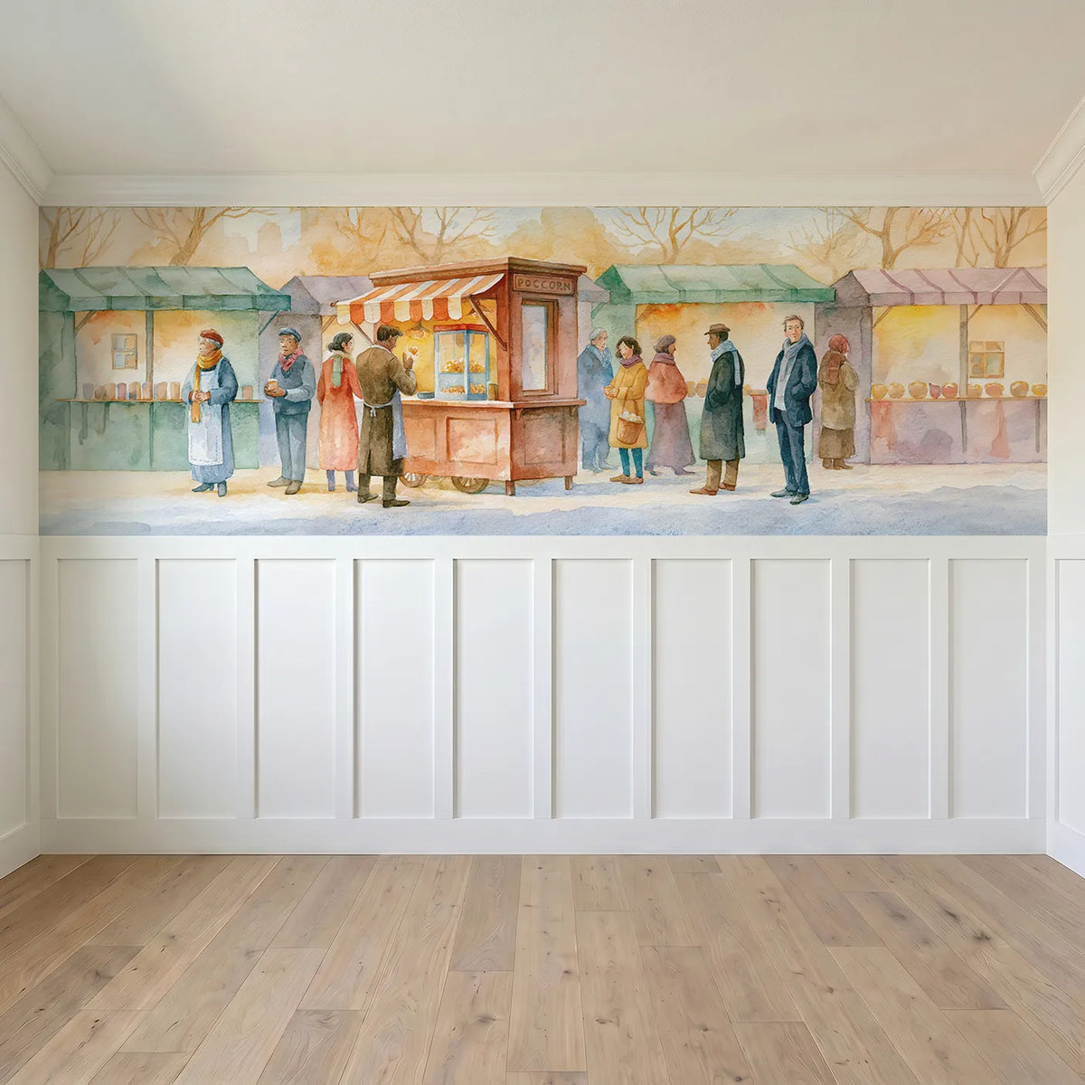 Full panel view of The Popcorn Wagon Wainscoting Wallpaper by Whimsy Tots