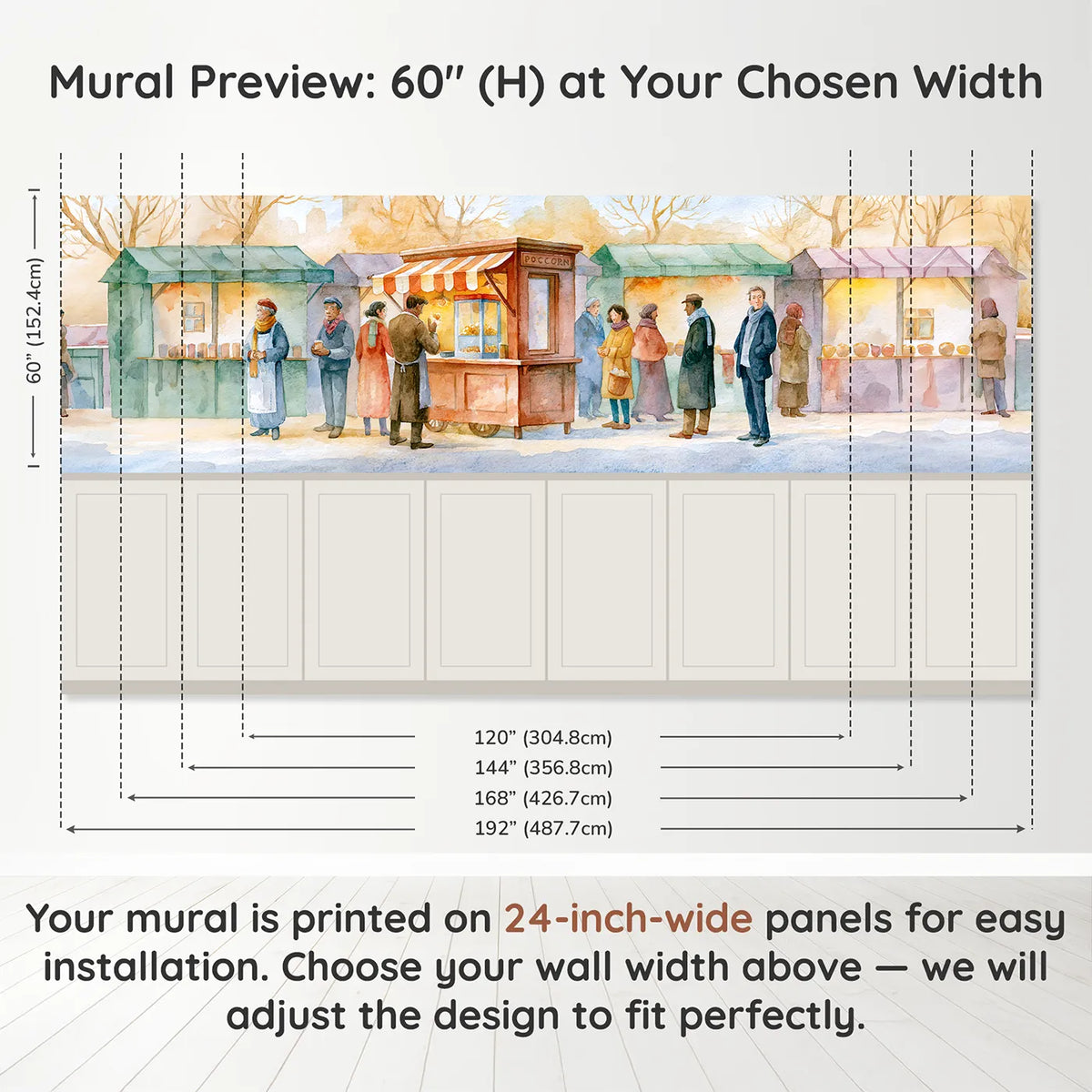 Panel dimensions for The Popcorn Wagon Wainscoting Wallpaper by Whimsy Tots