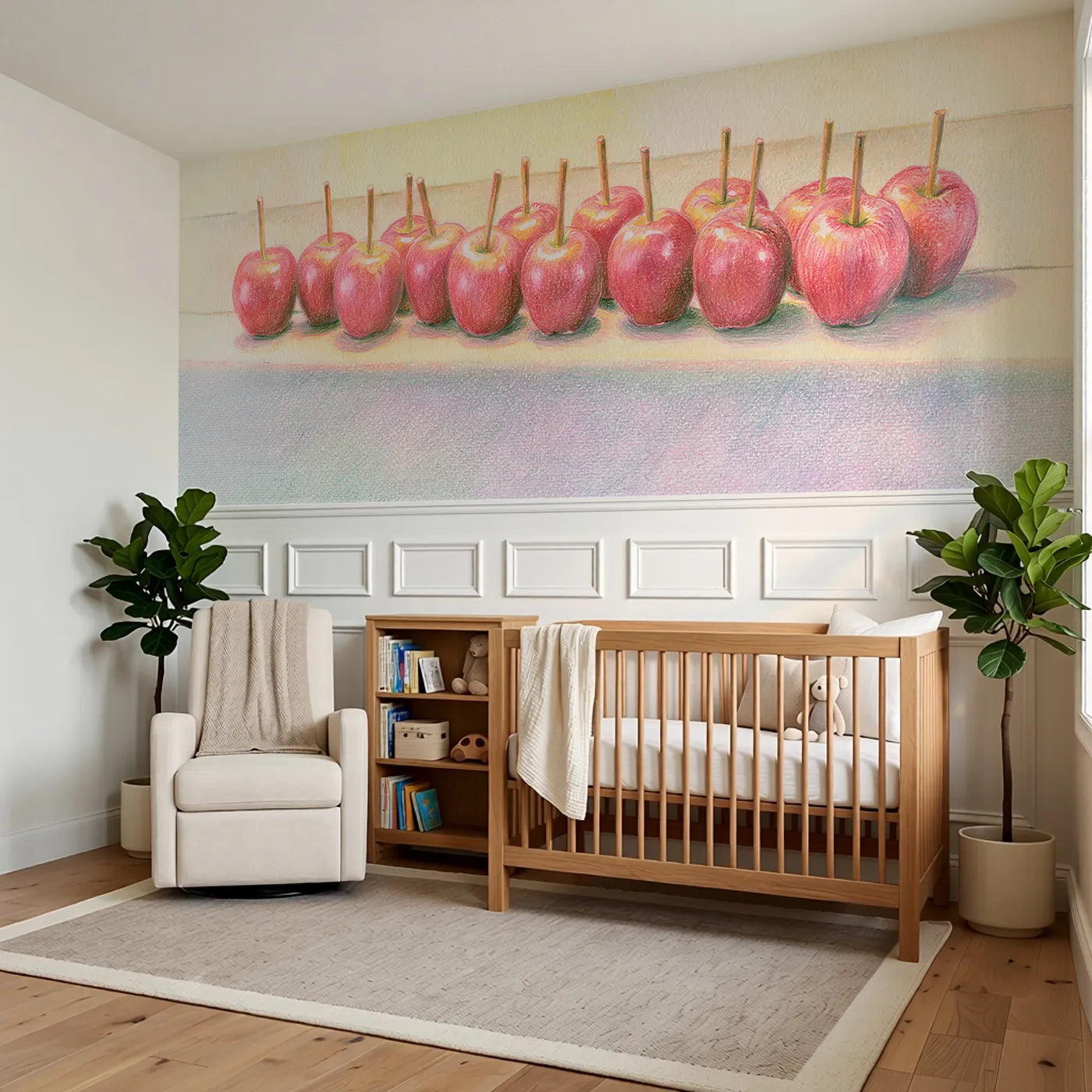 Candy Apples In A Row Wainscoting Wallpaper styled in a kids room by Whimsy Tots