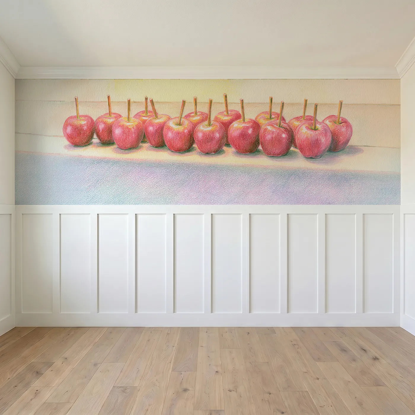 Full panel view of Candy Apples In A Row Wainscoting Wallpaper by Whimsy Tots
