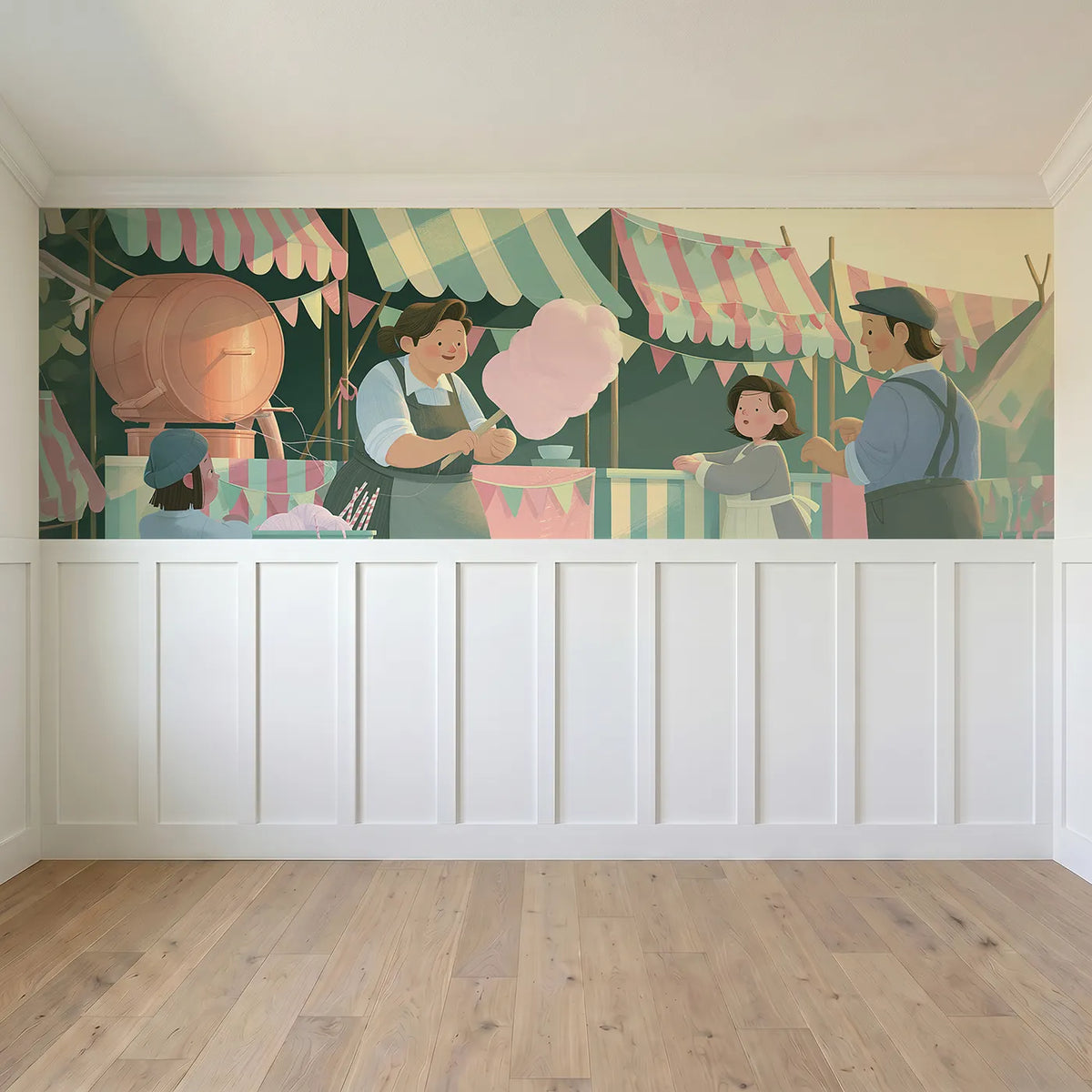 Full panel view of Spinning The Sugar Floss Wainscoting Wallpaper by Whimsy Tots