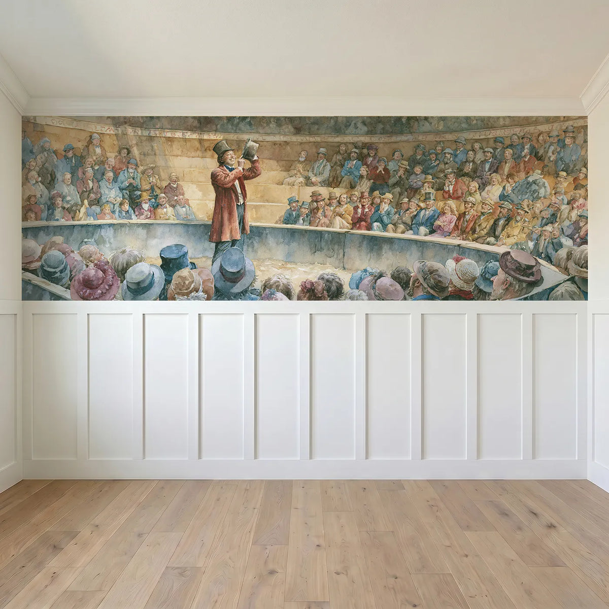 Full panel view of The Ringmaster Tips His Hat Wainscoting Wallpaper by Whimsy Tots