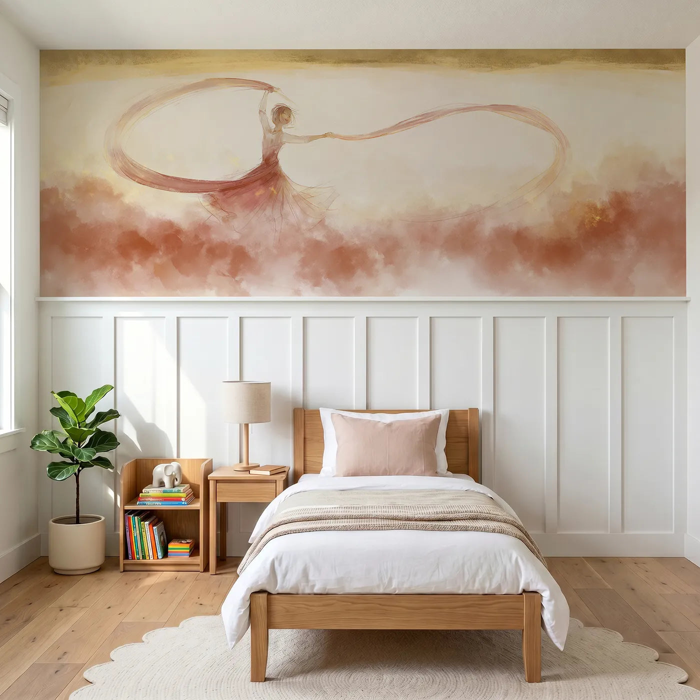 Watercolor wainscoting wallpaper of the ribbon dancer by Whimsy Tots