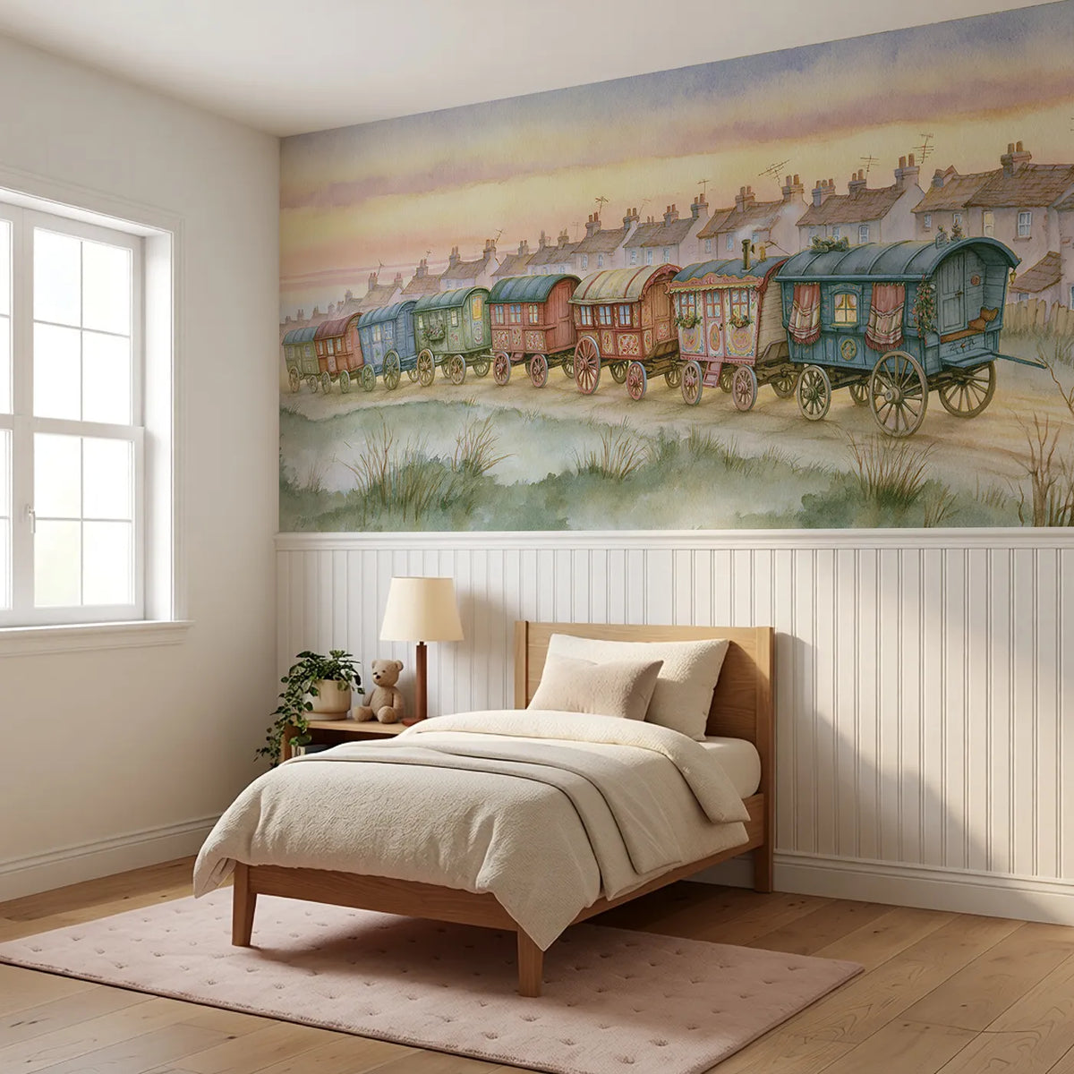 The Circus Comes To Town Wainscoting Wallpaper styled in a kids room by Whimsy Tots