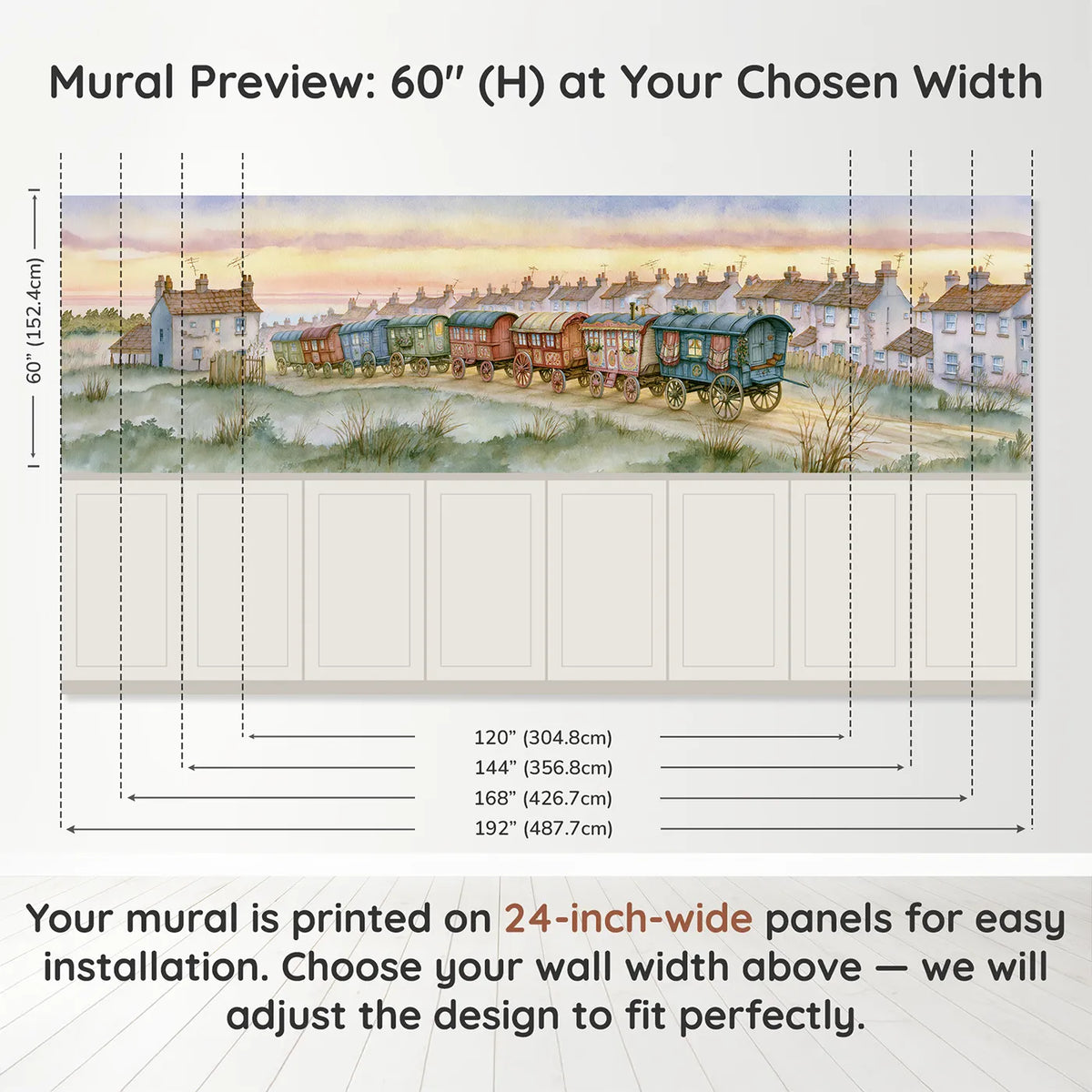 Panel dimensions for The Circus Comes To Town Wainscoting Wallpaper by Whimsy Tots