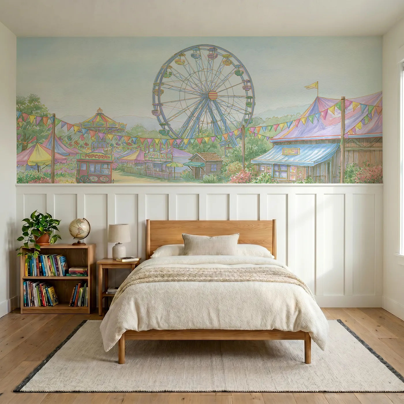 Colored pencil wainscoting wallpaper of the big wheel by Whimsy Tots