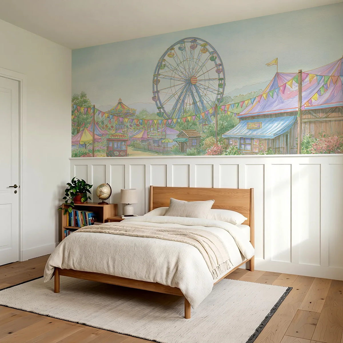 The Big Wheel Wainscoting Wallpaper styled in a kids room by Whimsy Tots