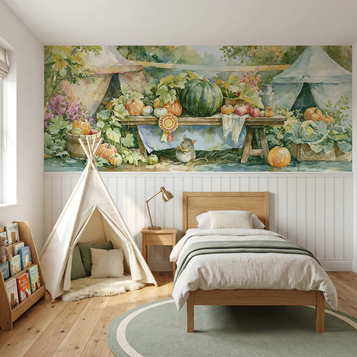 Watercolor wainscoting wallpaper of the prize marrow by Whimsy Tots