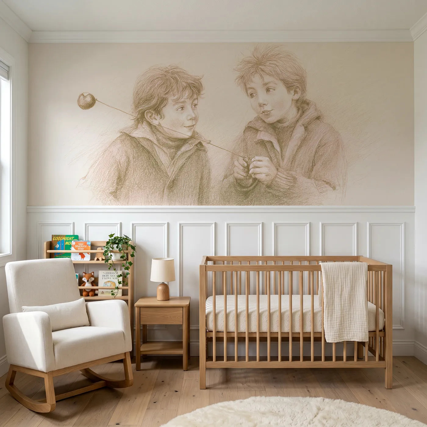 Colored pencil wainscoting wallpaper of the conker match by Whimsy Tots