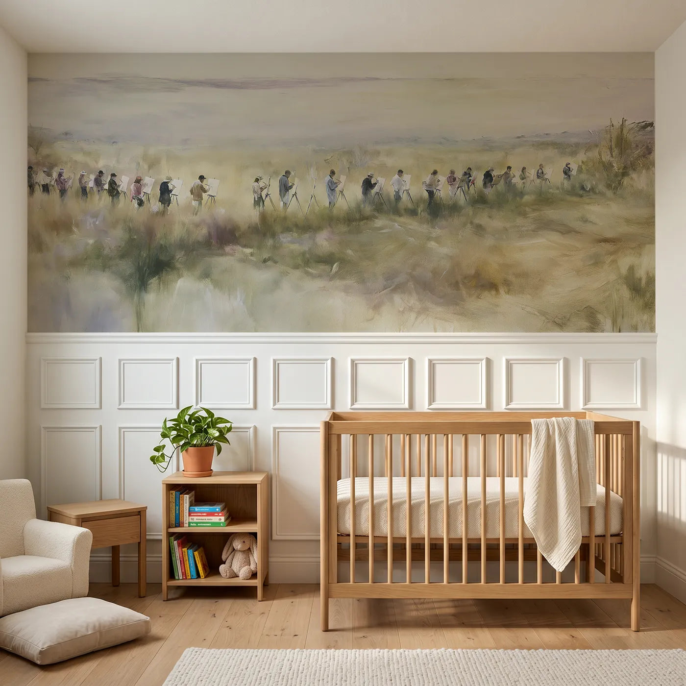 Watercolor wainscoting wallpaper of the painting class by Whimsy Tots