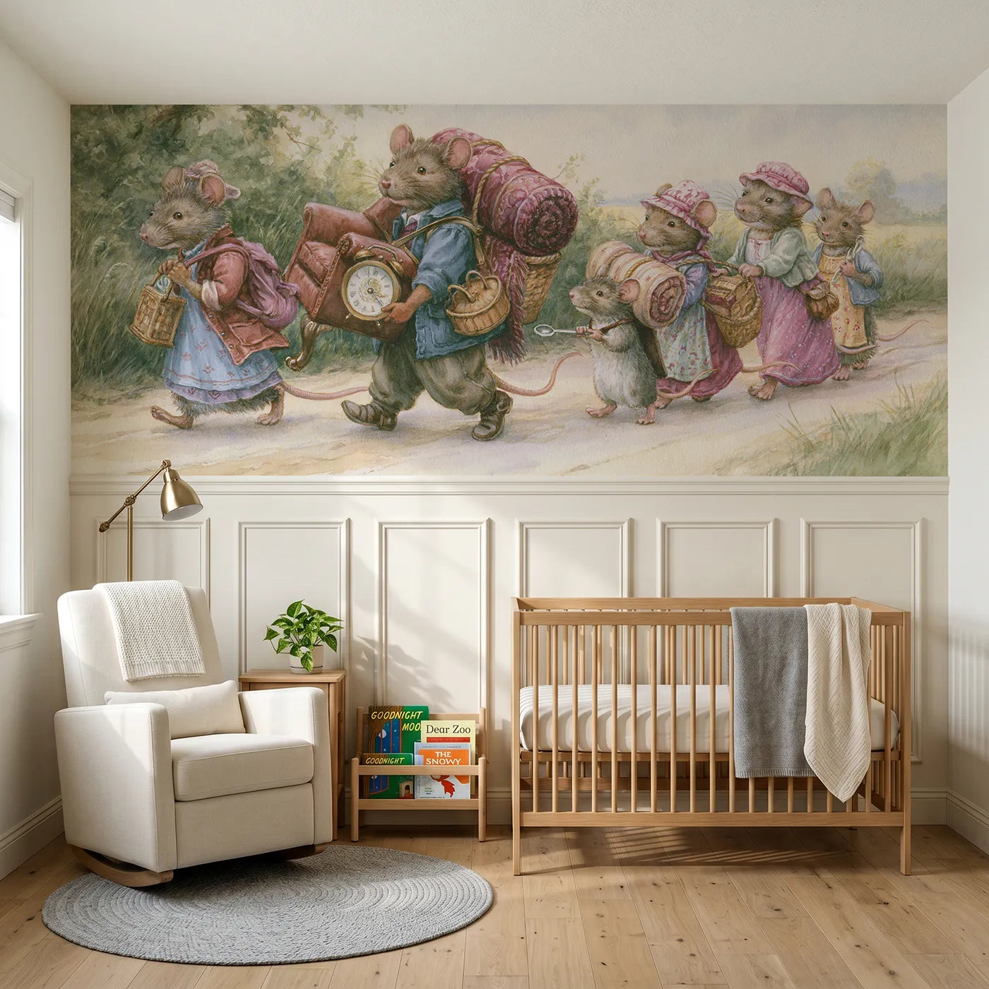 Storybook wainscoting wallpaper of the great moving day by Whimsy Tots