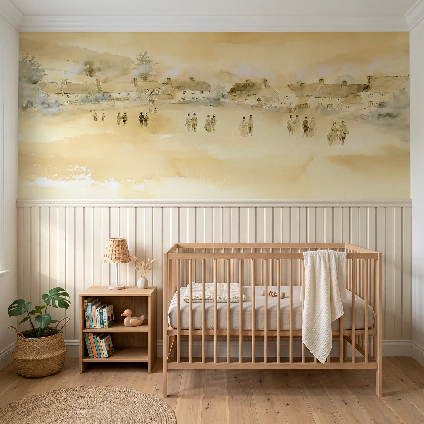 Watercolor wainscoting wallpaper of the evening promenade by Whimsy Tots