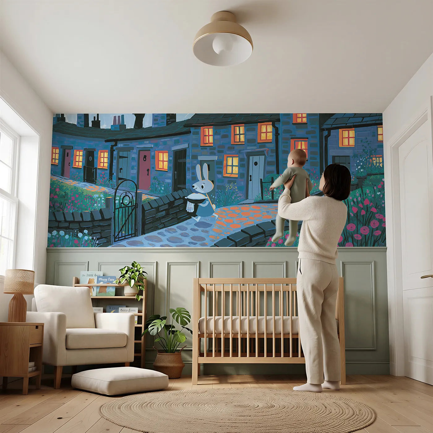 Child reading near Soup For A Friend Wainscoting Wallpaper by Whimsy Tots
