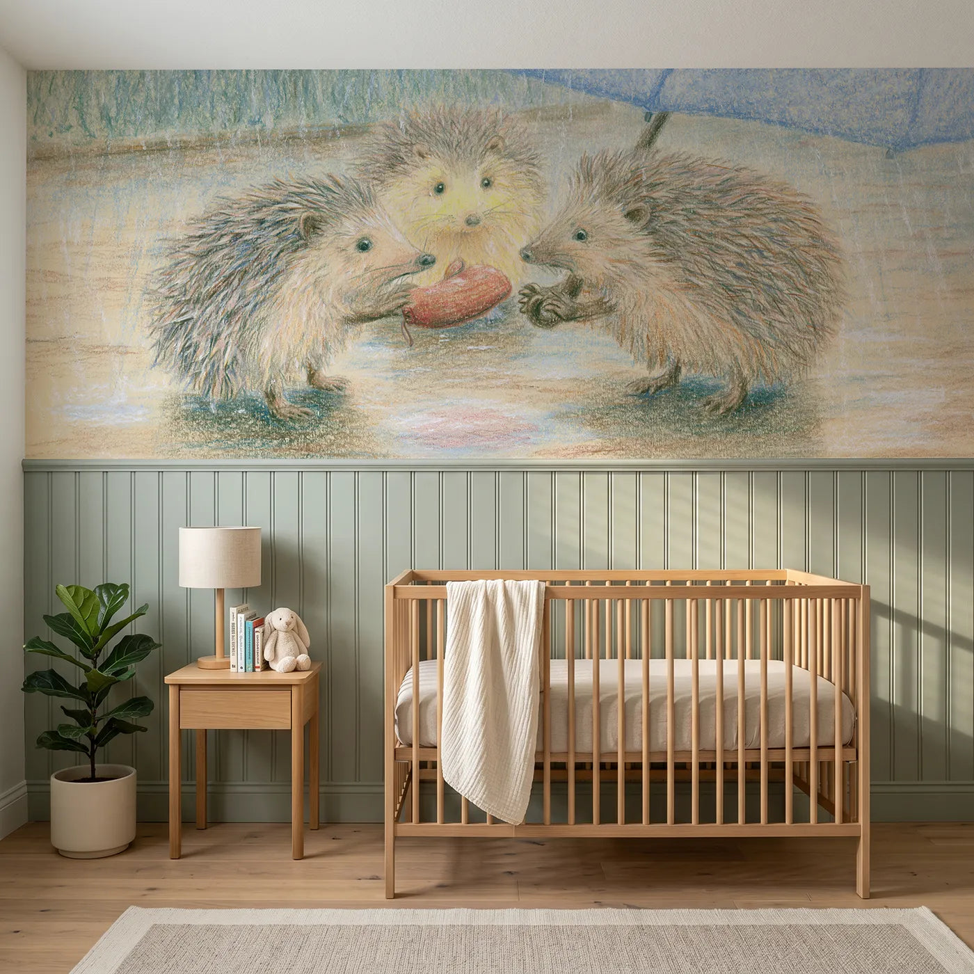Colored pencil wainscoting wallpaper of the found mitten by Whimsy Tots