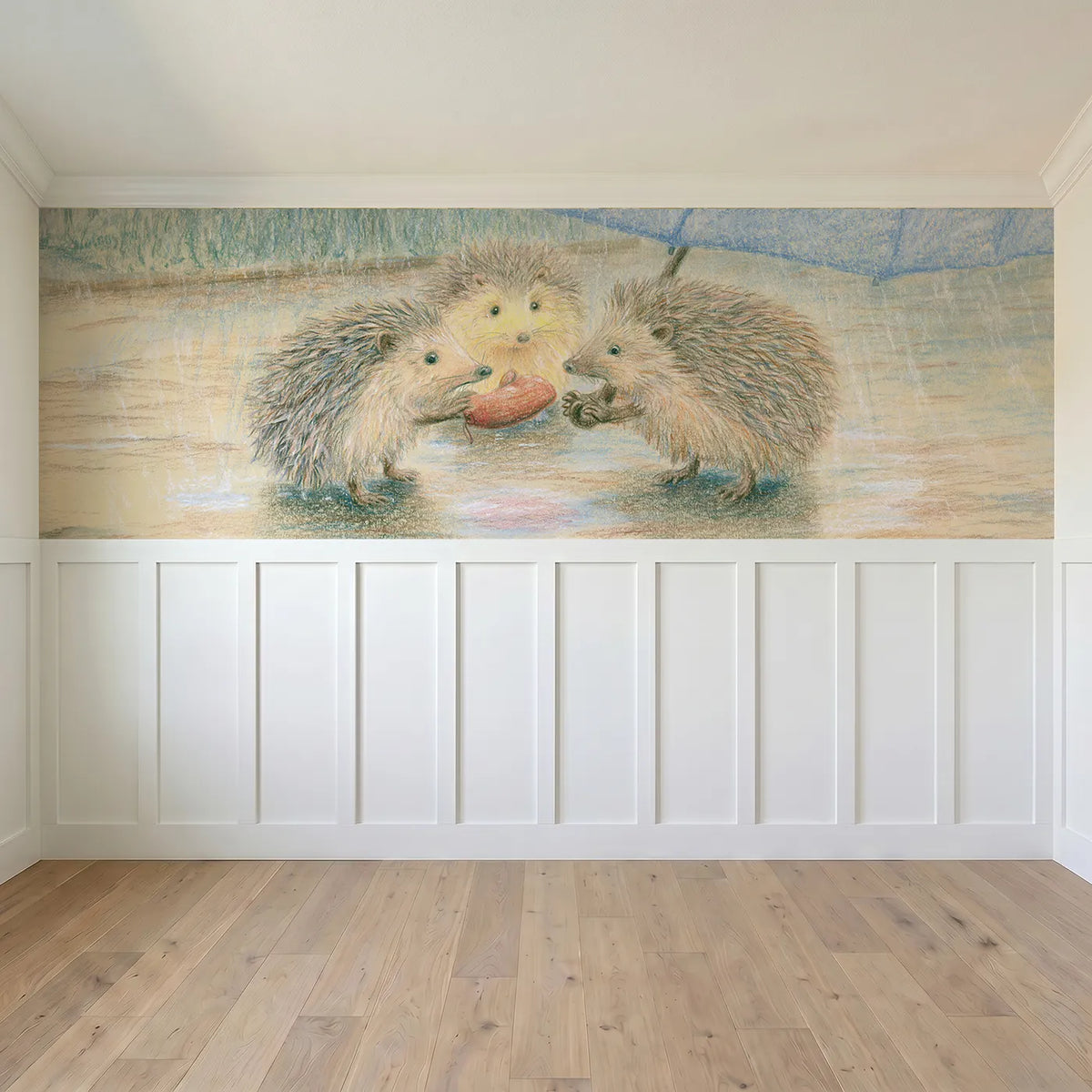 Full panel view of The Found Mitten Wainscoting Wallpaper by Whimsy Tots