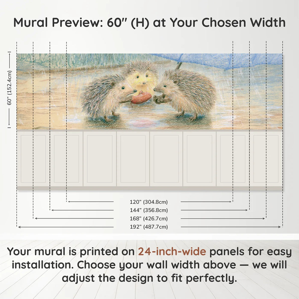 Panel dimensions for The Found Mitten Wainscoting Wallpaper by Whimsy Tots