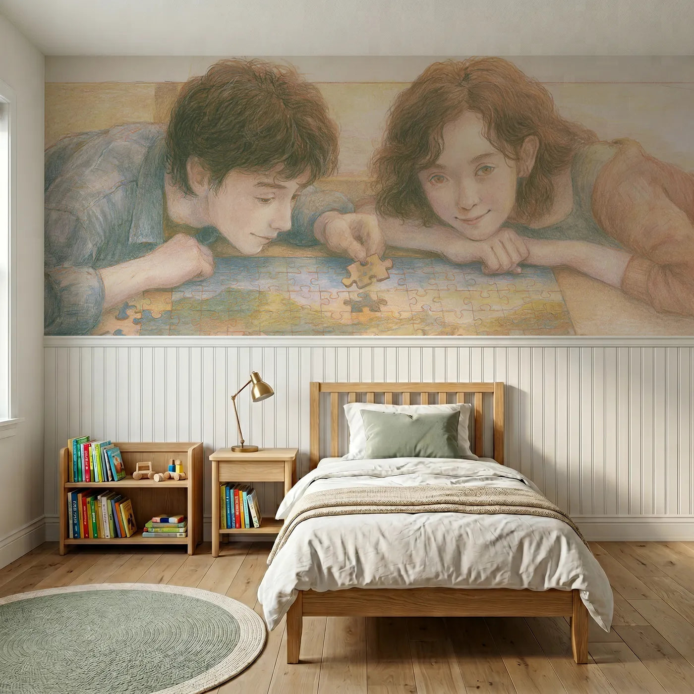 Colored pencil wainscoting wallpaper of the jigsaw afternoon by Whimsy Tots