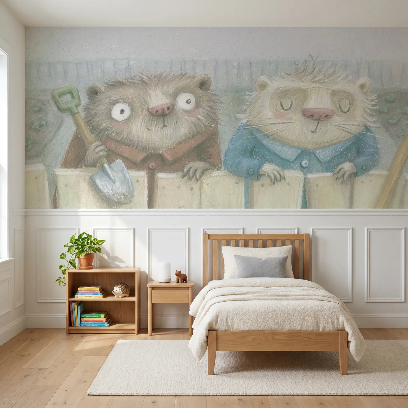 Colored pencil wainscoting wallpaper of over the garden fence by Whimsy Tots