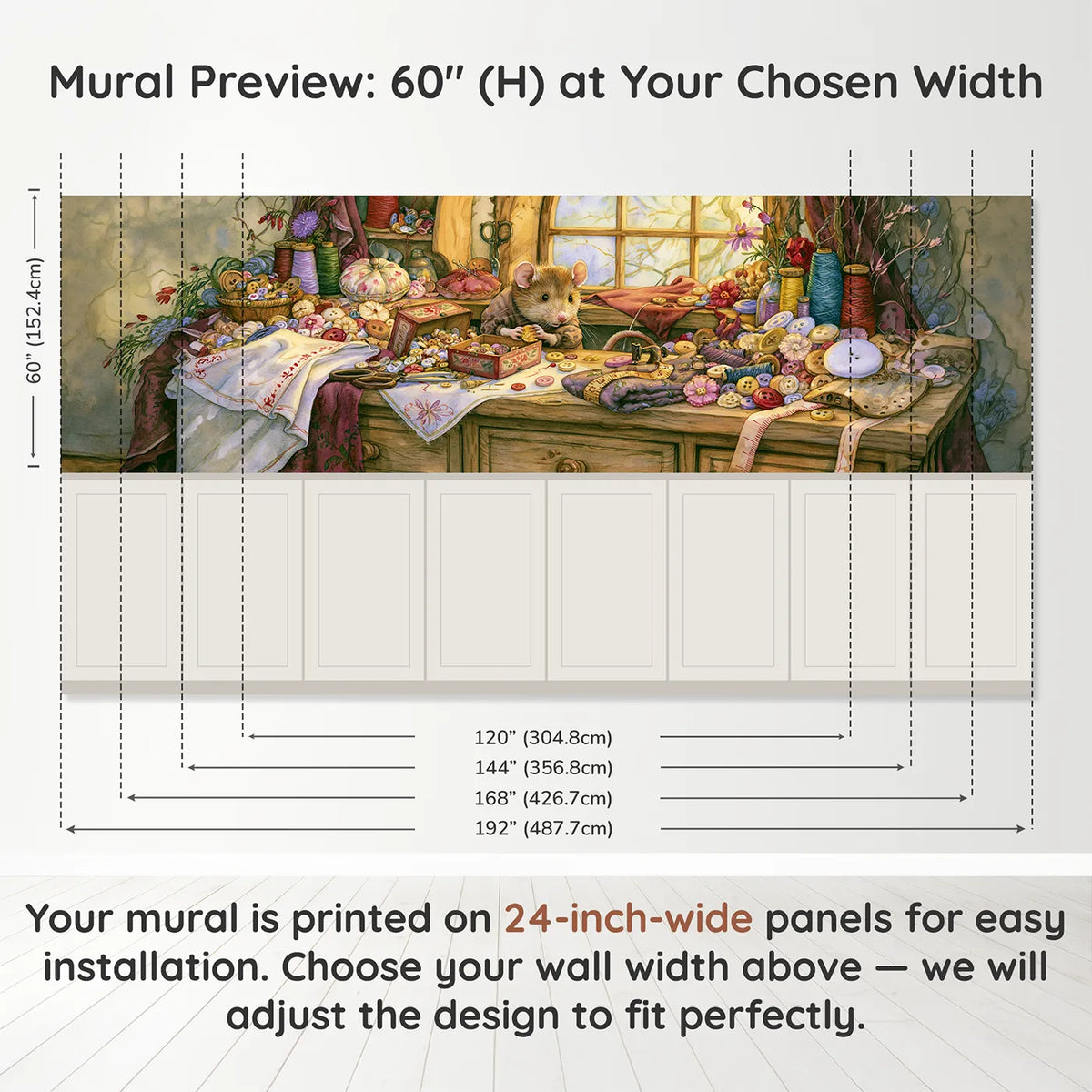 Panel dimensions for Sorting The Buttons Wainscoting Wallpaper by Whimsy Tots