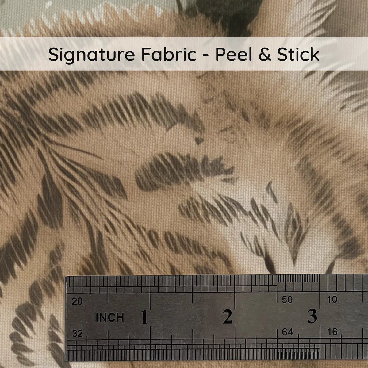 Storybook wainscoting wallpaper of a sleeping tiger cub in a palm grove, print close-up at true size, by Whimsy Tots