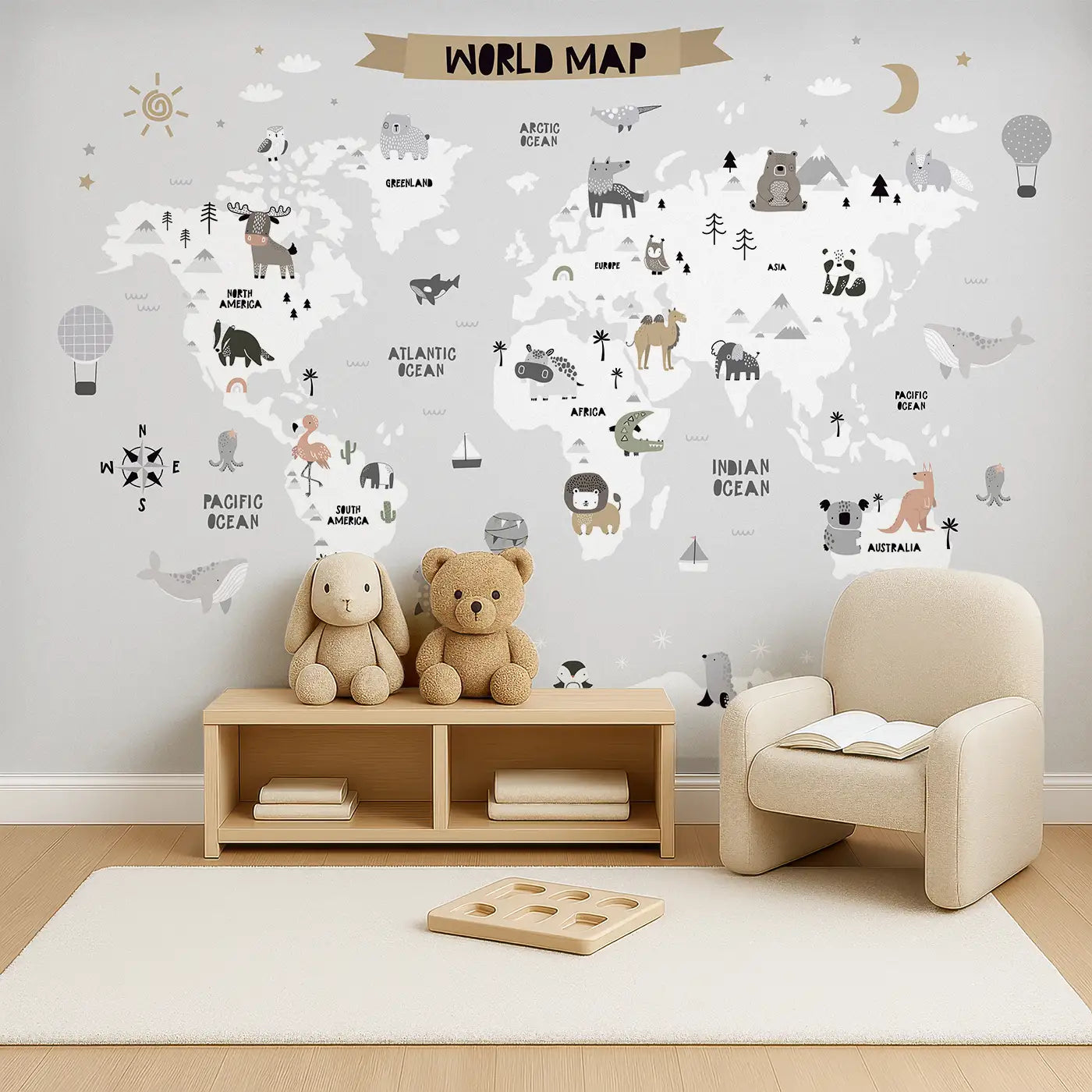 Whimsy World Map Wall Mural