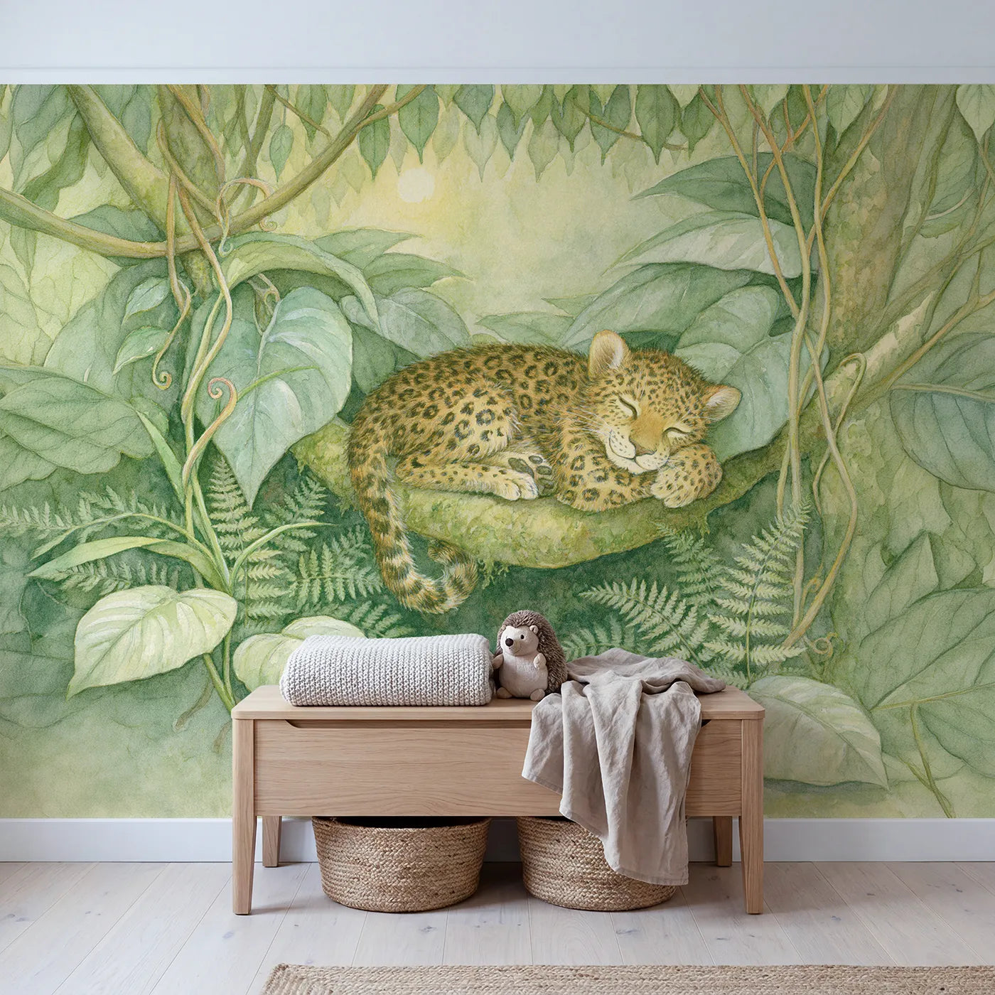 Leopard Cub Nook Wallpaper Mural in playroom setting by Whimsy Tots