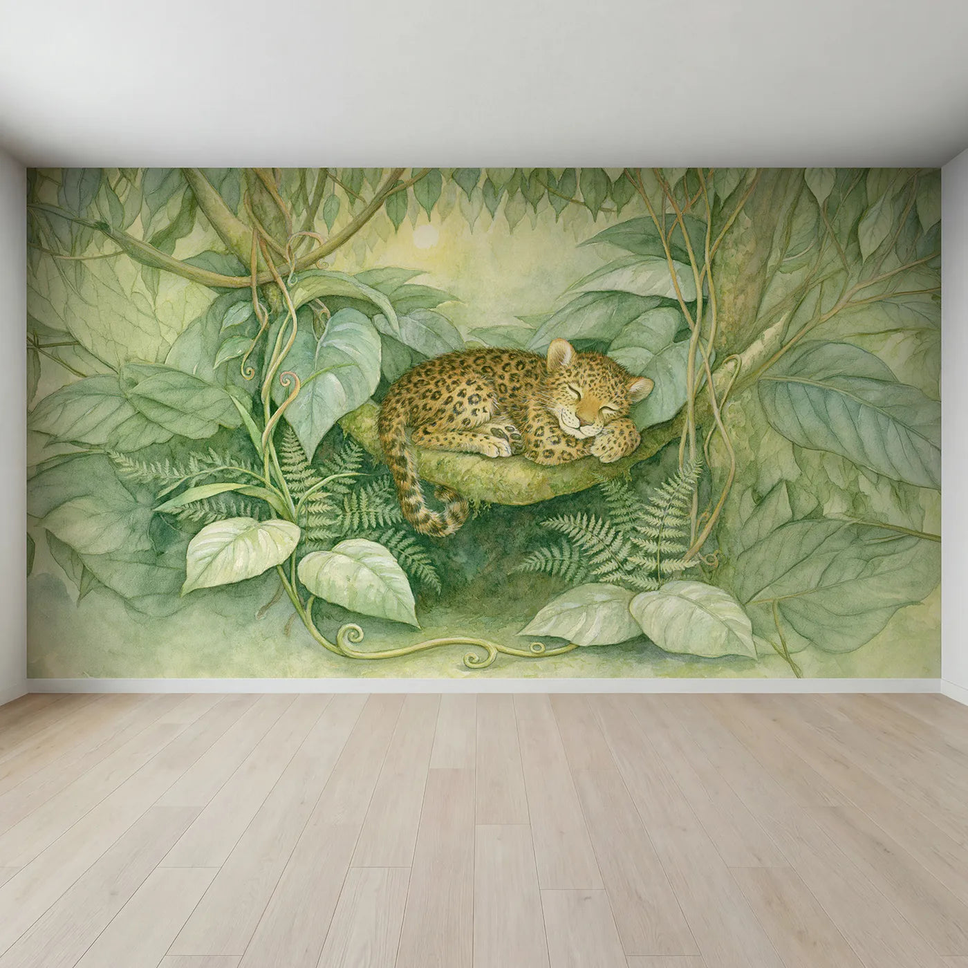 Full view of Leopard Cub Nook Wallpaper Mural by Whimsy Tots