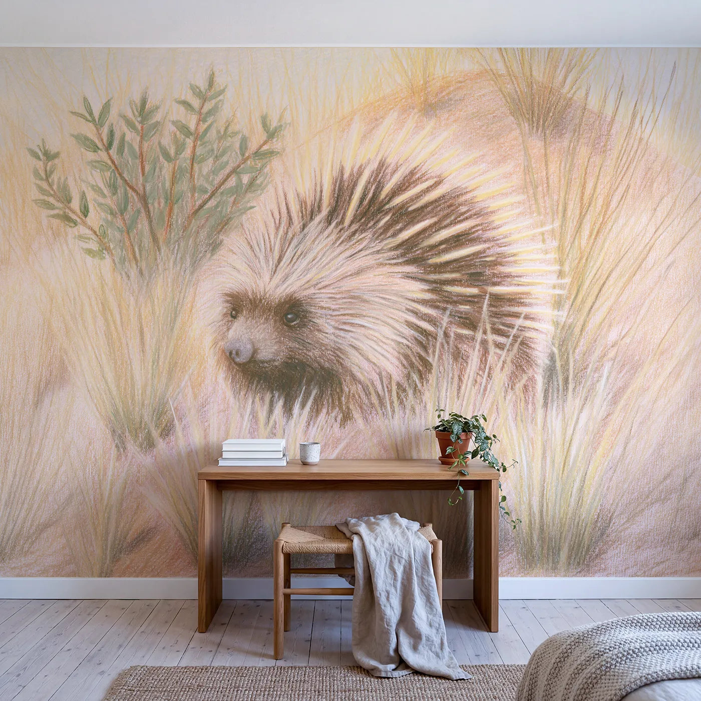 Little Porcupine Wallpaper Mural in playroom setting by Whimsy Tots
