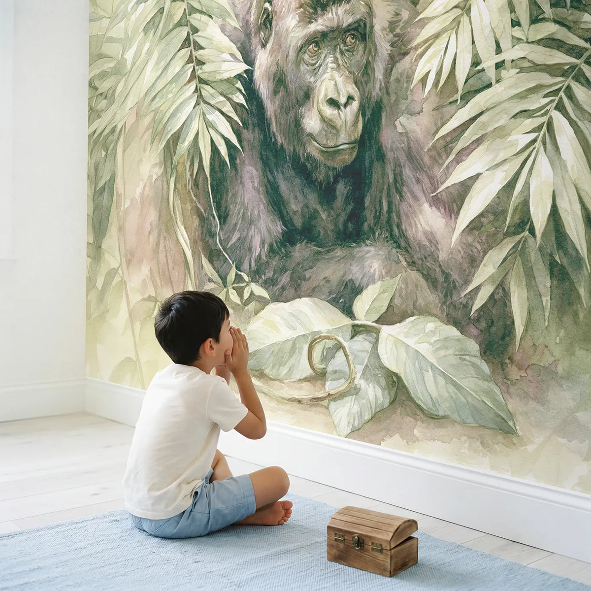 Child in nursery with Gorilla Leafy Portrait Wallpaper Mural by Whimsy Tots