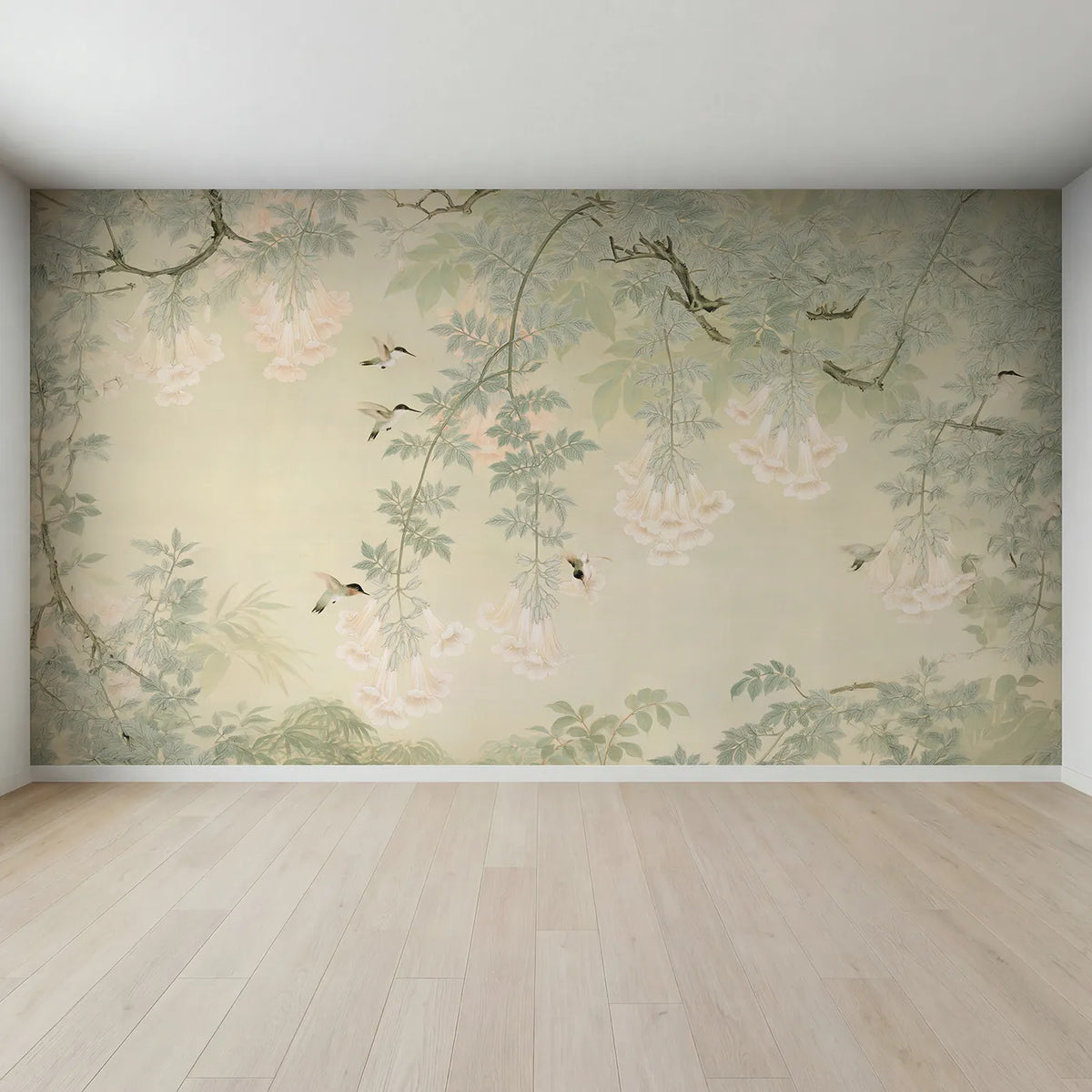 Full view of The Trumpet-Vine Hummingbirds Wallpaper Mural by Whimsy Tots