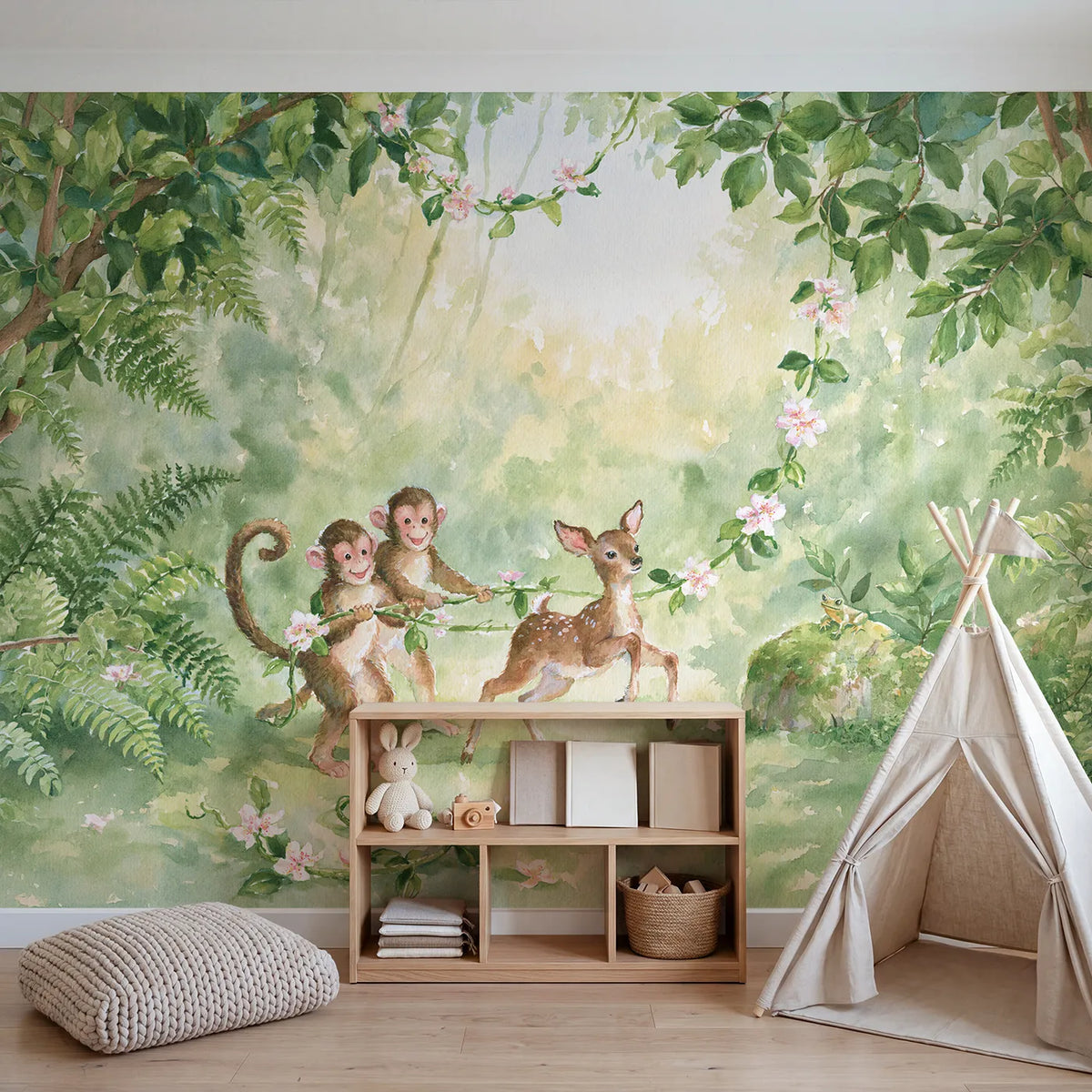 Jungle Jump Rope Wallpaper Mural in playroom setting by Whimsy Tots